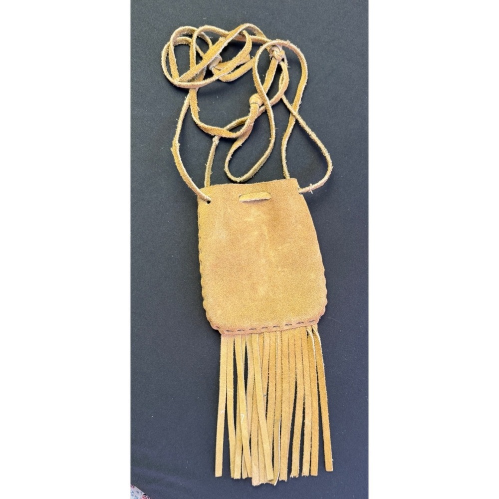 Handmade Native American Style Deerskin Leather Pouch Fringe Medicine bag Cinch